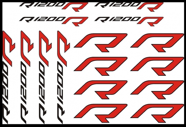 Logo-Aufkleber "R1200R" Bogen A4 mit 8 Paaren, rot