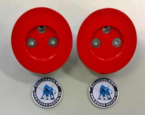 Rahmenloch-Abdeckkappen obere schräge Öffnung mit BD-Emblem in Racing-Red lackiert